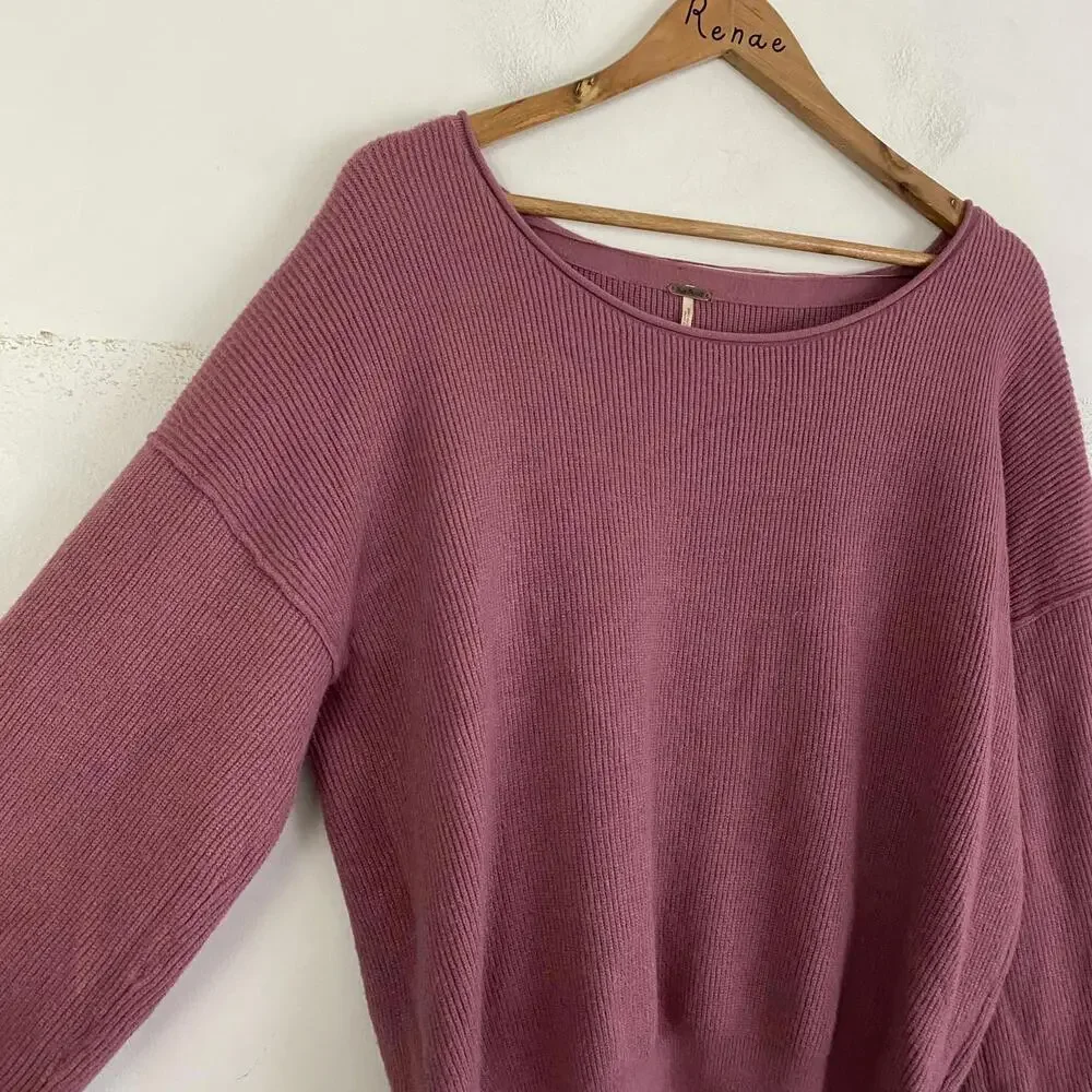FREE PEOPLE mauve pink ribbed balloon sleeve sweater sz xs